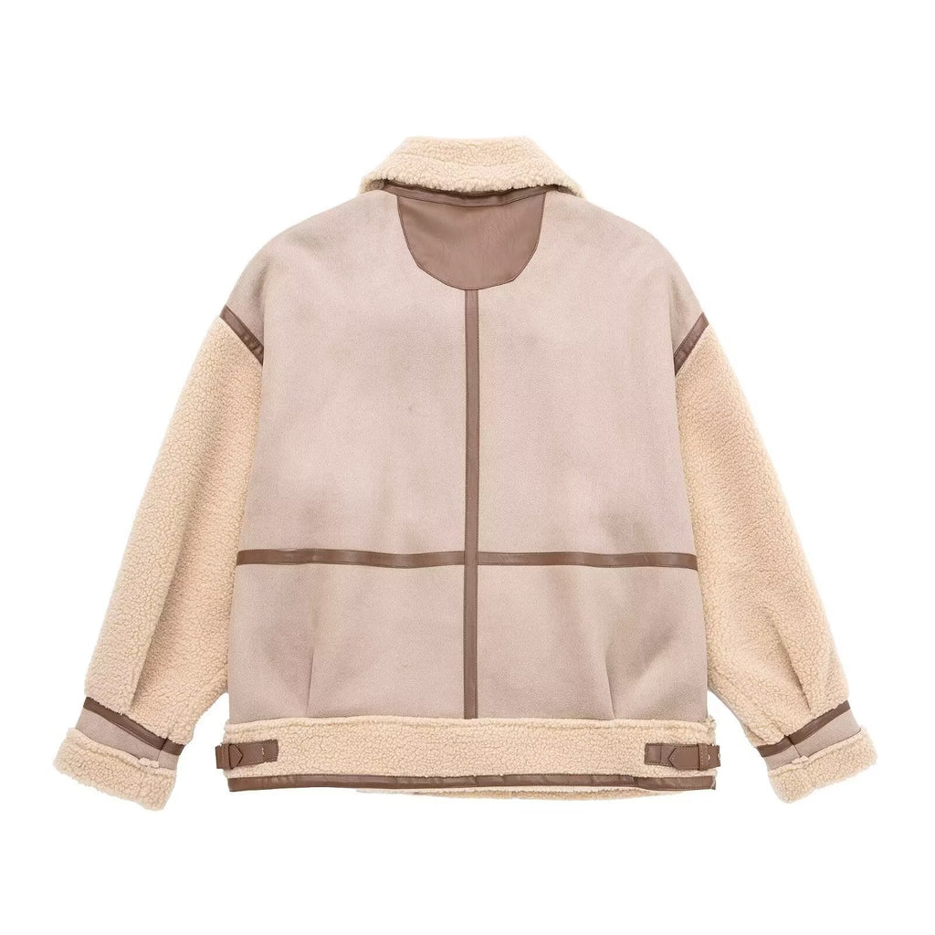 Damen Jacke im Oversized-Stil mit asymmetrischem Reißverschluss und Teddyfutter | A&B - 3 - Annoboutique