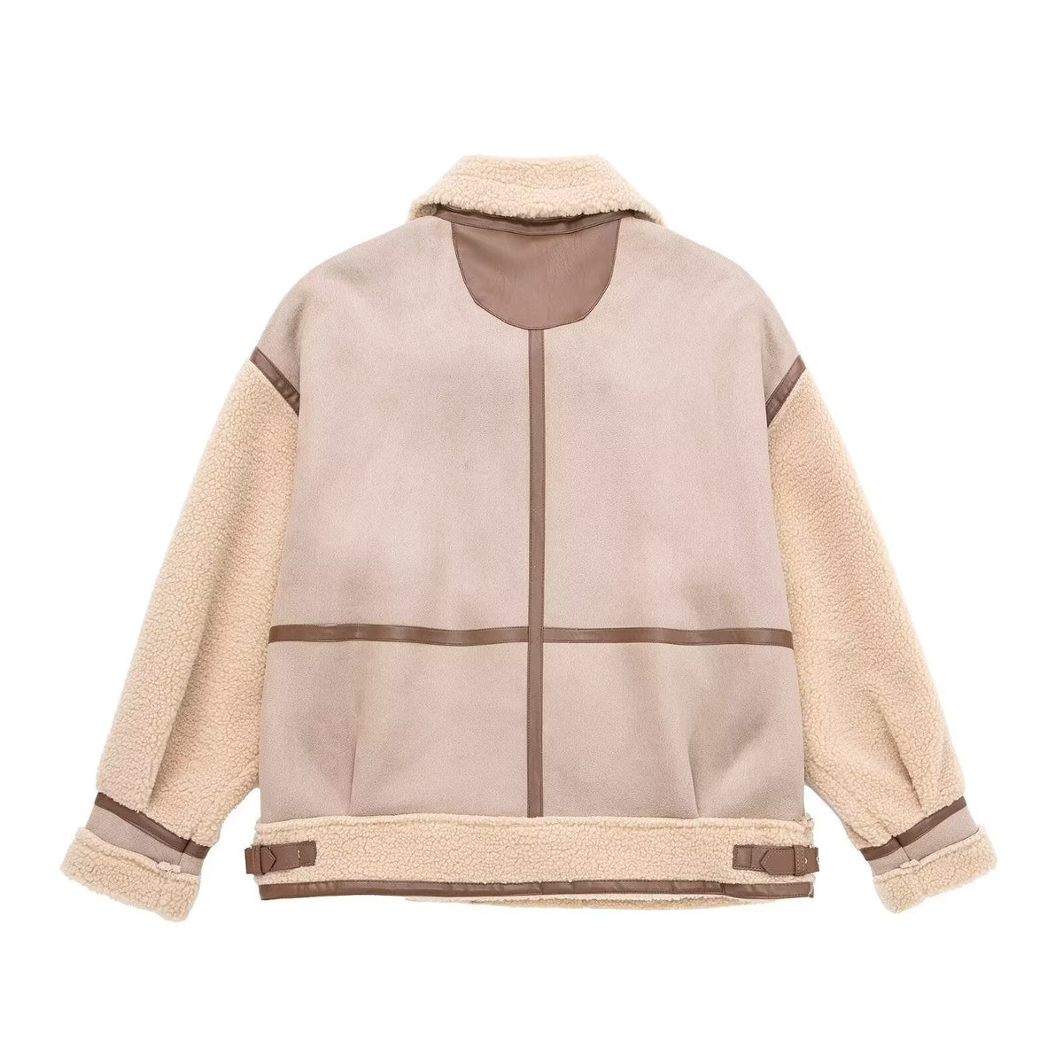 Damen Jacke im Oversized-Stil mit asymmetrischem Reißverschluss und Teddyfutter | A&B - 3 - Annoboutique