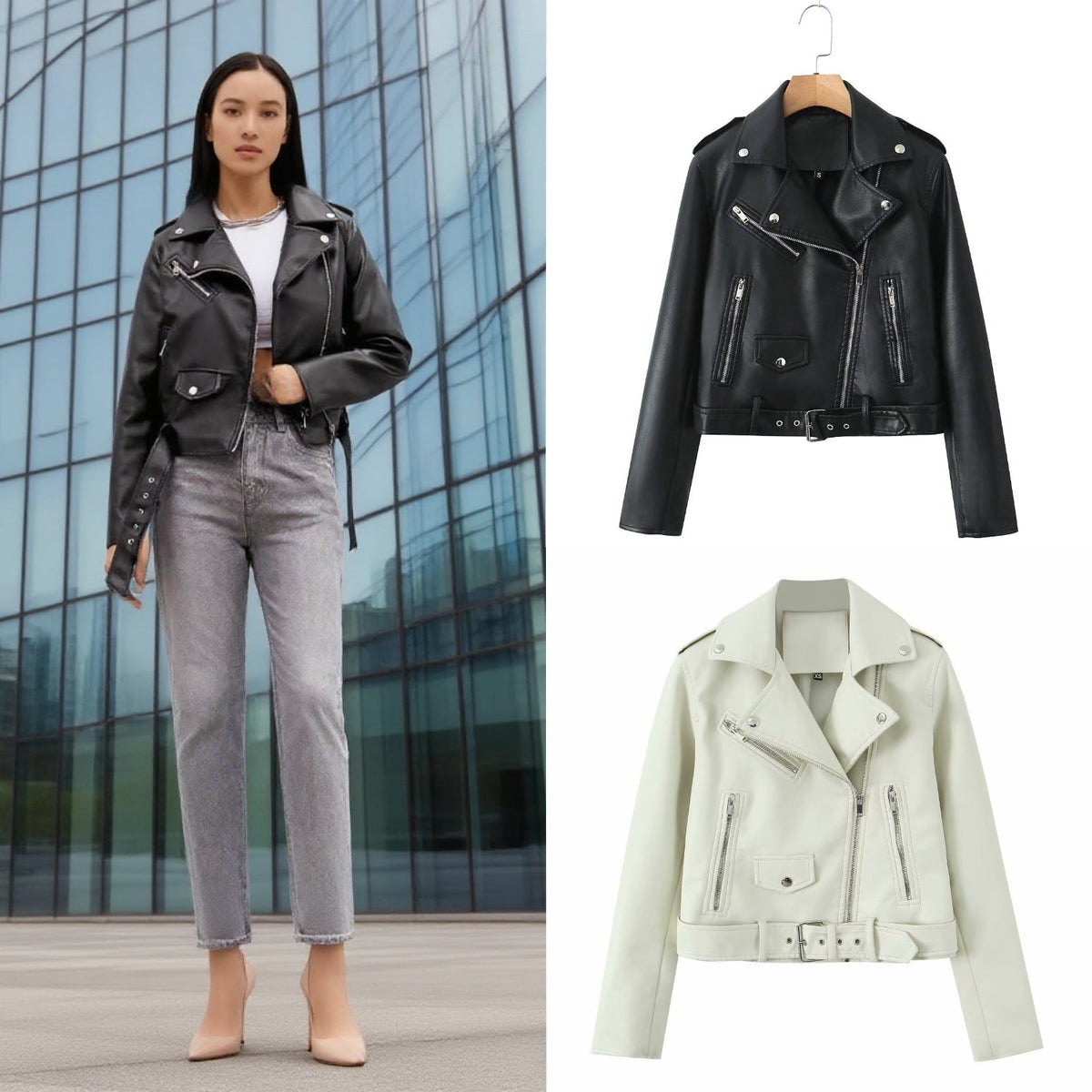 Bikerjacke Damen mit asymmetrischem Reißverschluss und taillierter Passform | A&B - 1 - Annoboutique