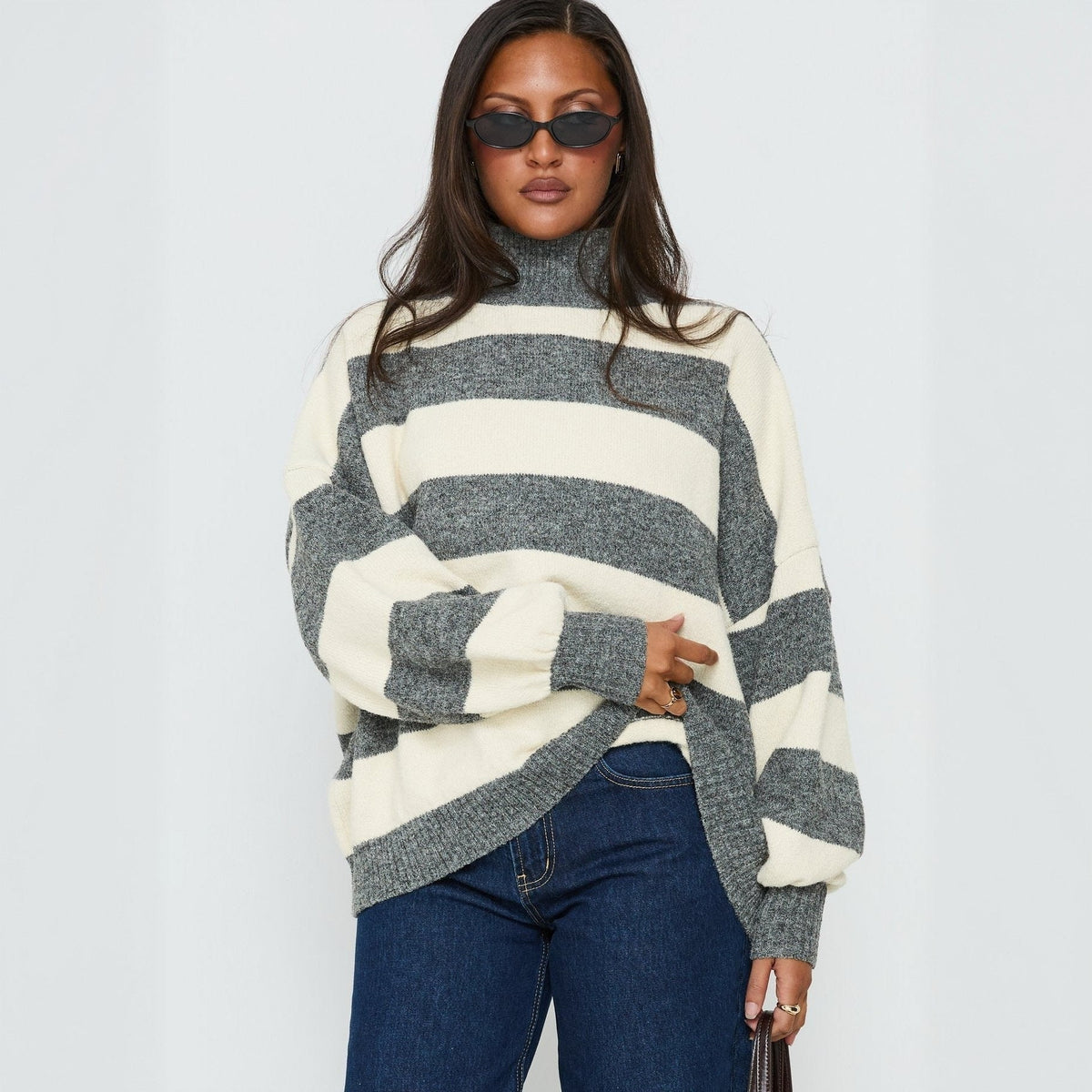 Oversize-Pullover Damen mit hohem Kragen und lässigem Schnitt | A&B - 1 - Annoboutique