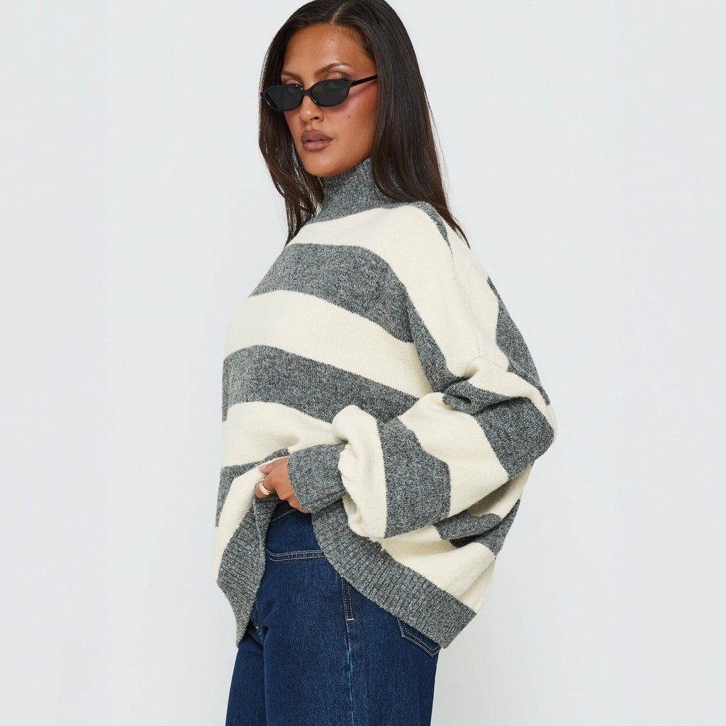 Oversize-Pullover Damen mit hohem Kragen und lässigem Schnitt | A&B - 3 - Annoboutique