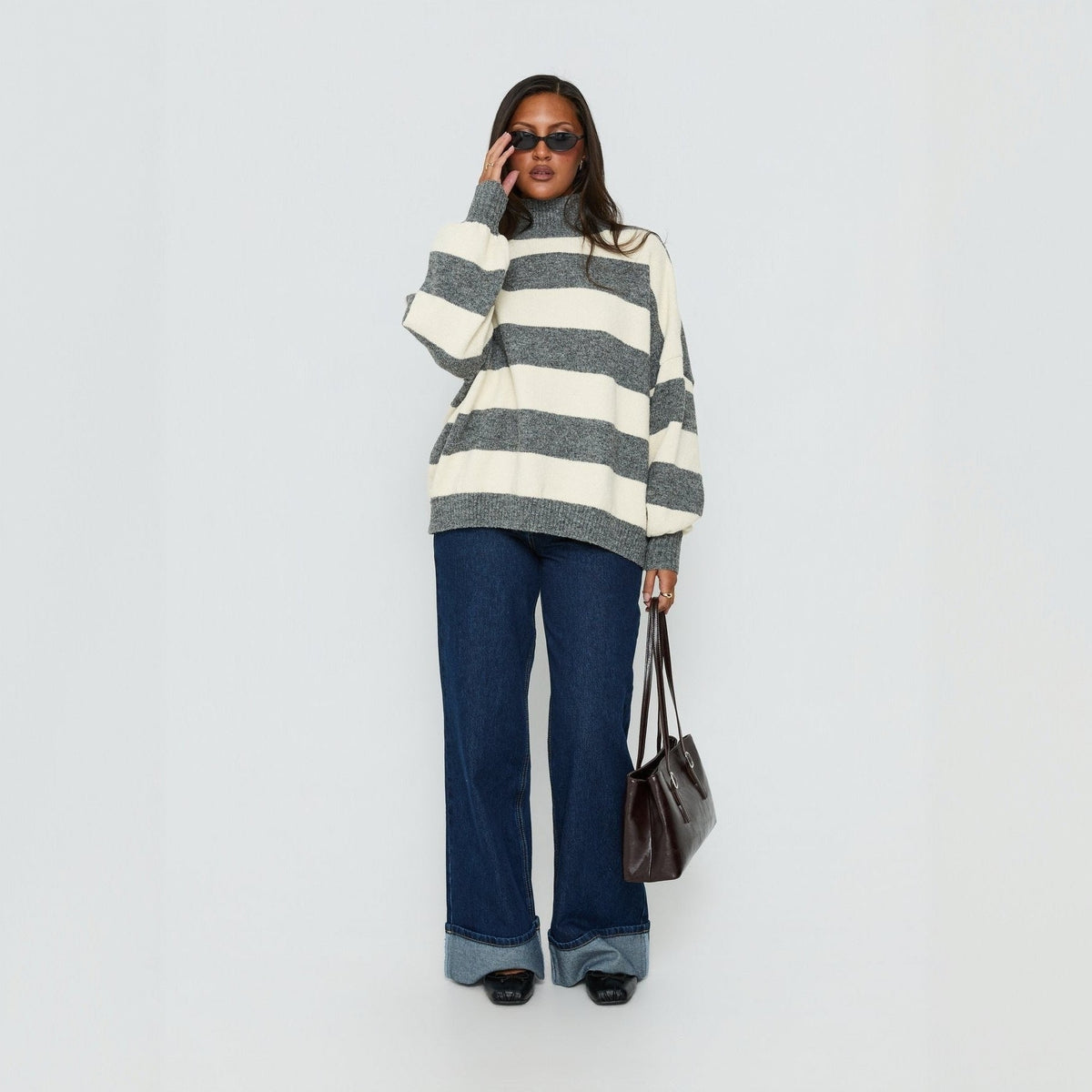 Oversize-Pullover Damen mit hohem Kragen und lässigem Schnitt | A&B - 4 - Annoboutique