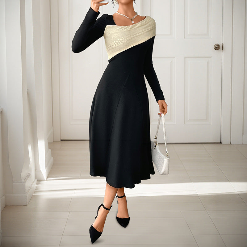 Midikleid Damen mit asymmetrischem Schnitt und langen Ärmeln | A&B - 2 - Annoboutique