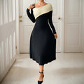 Midikleid Damen mit asymmetrischem Schnitt und langen Ärmeln | A&B - 3 - Annoboutique