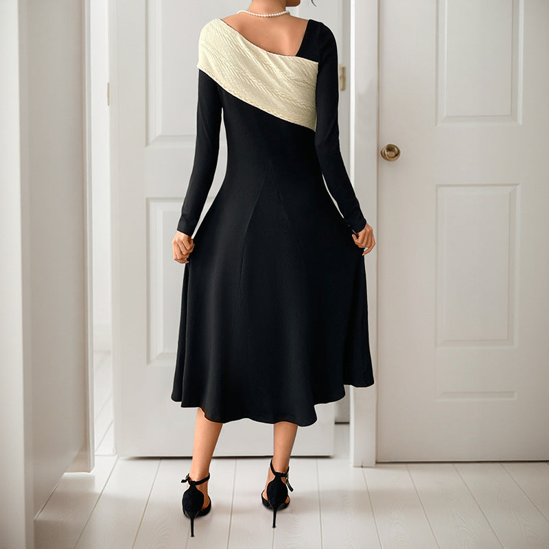 Midikleid Damen mit asymmetrischem Schnitt und langen Ärmeln | A&B - 4 - Annoboutique