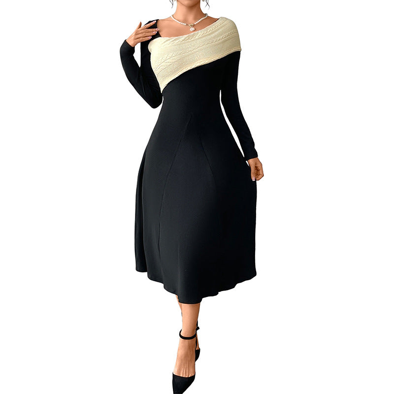 Midikleid Damen mit asymmetrischem Schnitt und langen Ärmeln | A&B - 5 - Annoboutique