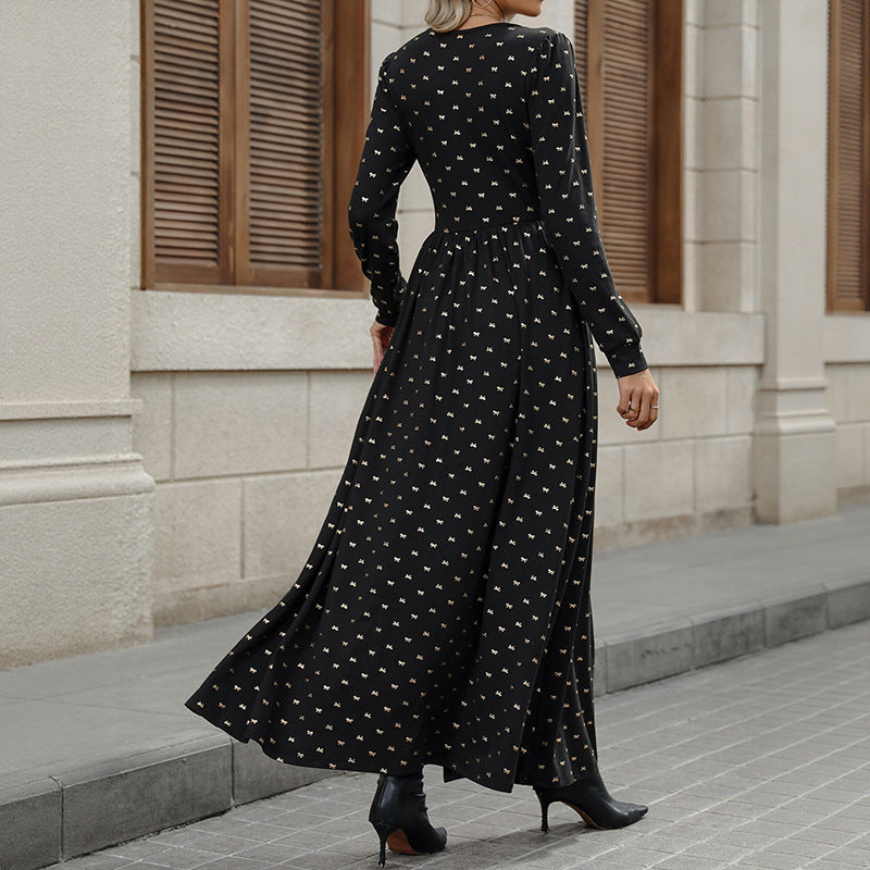 Maxikleid Damen mit taillierter Passform und V-Ausschnitt | A&B - 4 - Annoboutique