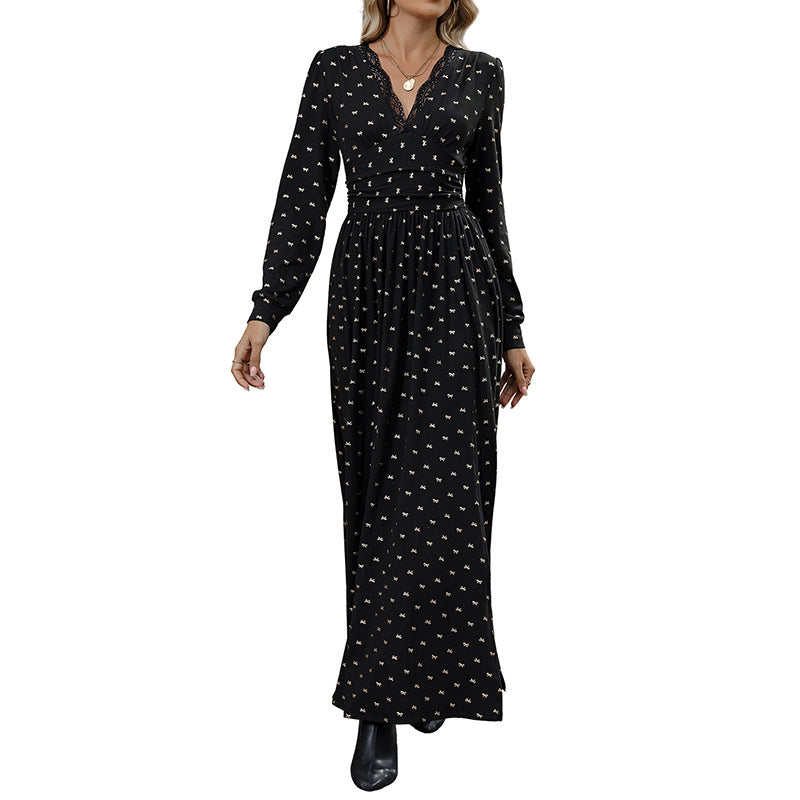 Maxikleid Damen mit taillierter Passform und V-Ausschnitt | A&B - 5 - Annoboutique