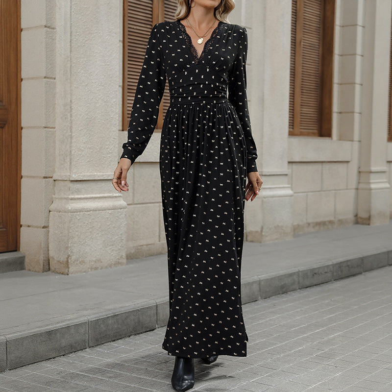 Maxikleid Damen mit taillierter Passform und V-Ausschnitt | A&B - 6 - Annoboutique