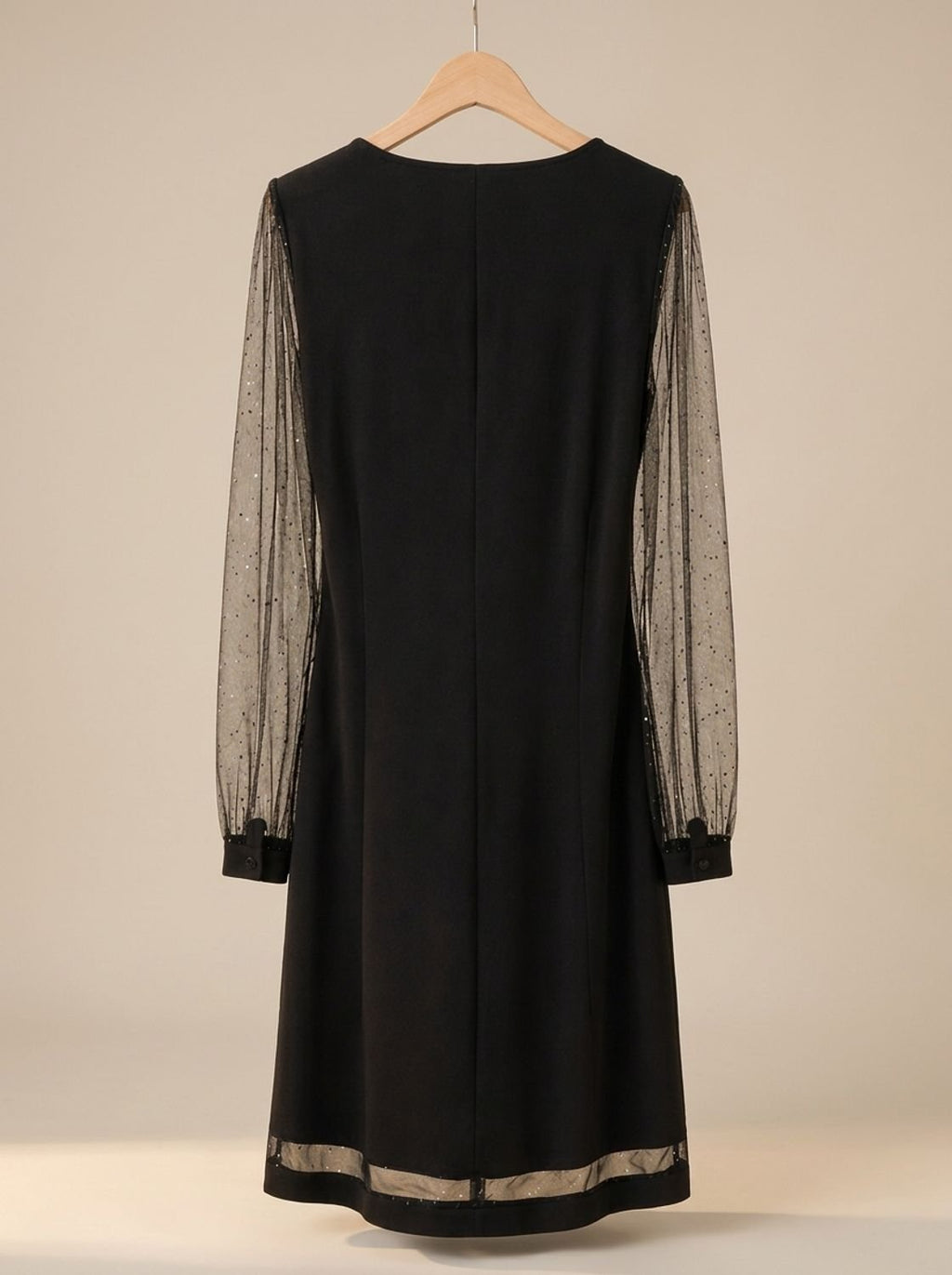 Damenkleid mit V-Ausschnitt und transparenten Ärmeln | A&B - 5 - Annoboutique