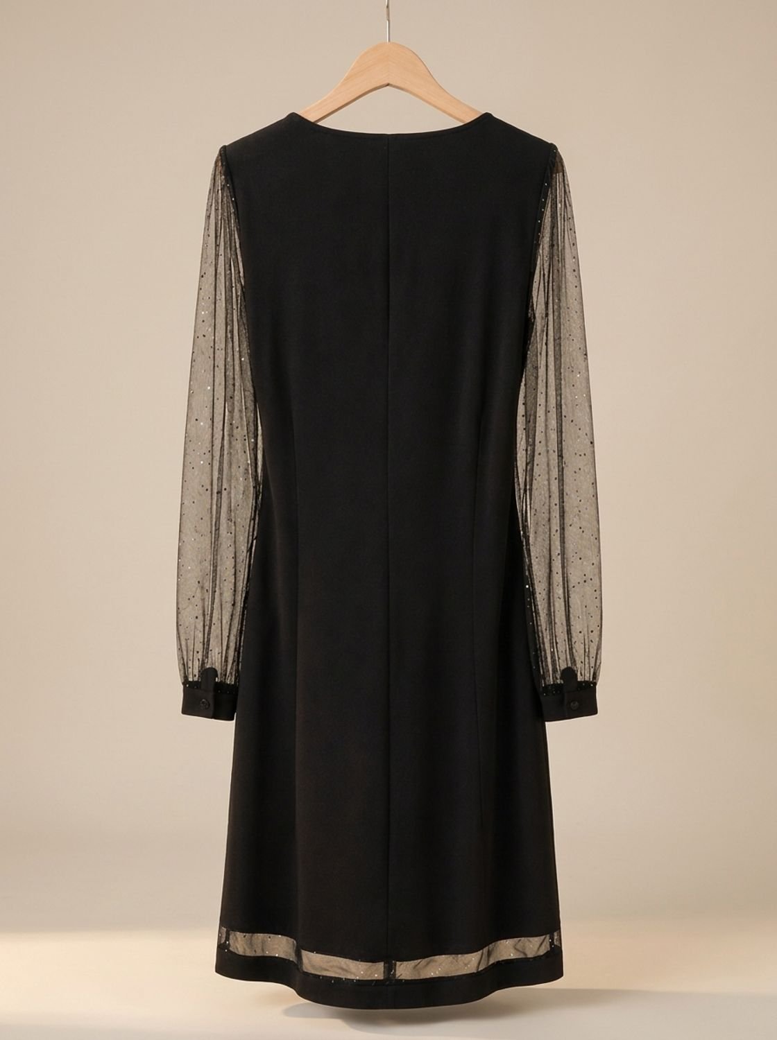 Damenkleid mit V-Ausschnitt und transparenten Ärmeln | A&B - 5 - Annoboutique