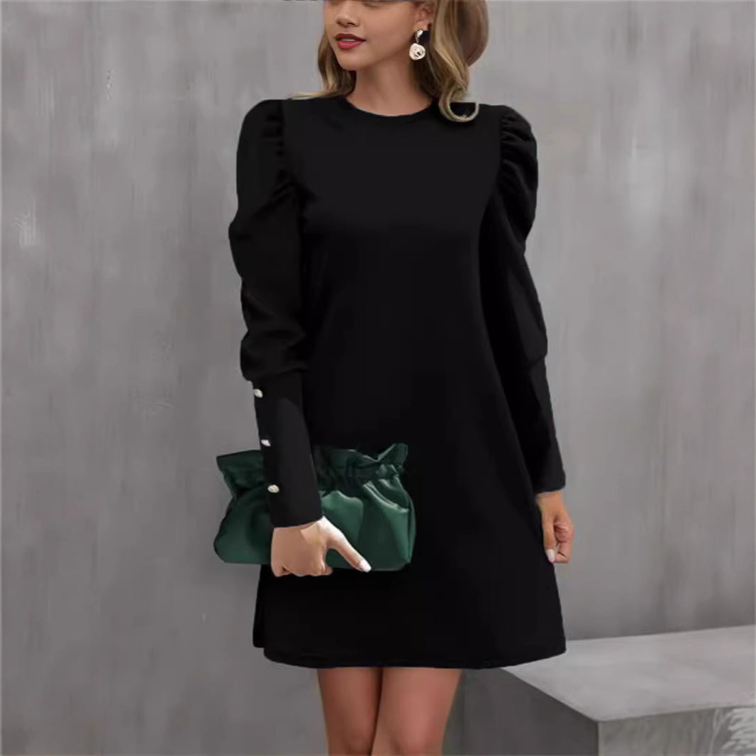 Damen Kleid mit Puffärmeln und eleganten Manschetten | A&B - 4 - Annoboutique