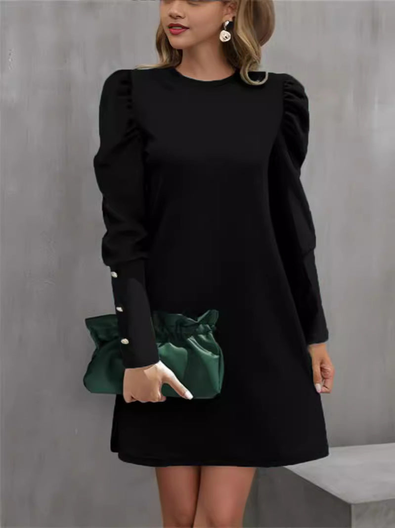 Damen Kleid mit Puffärmeln und eleganten Manschetten | A&B - 6 - Annoboutique