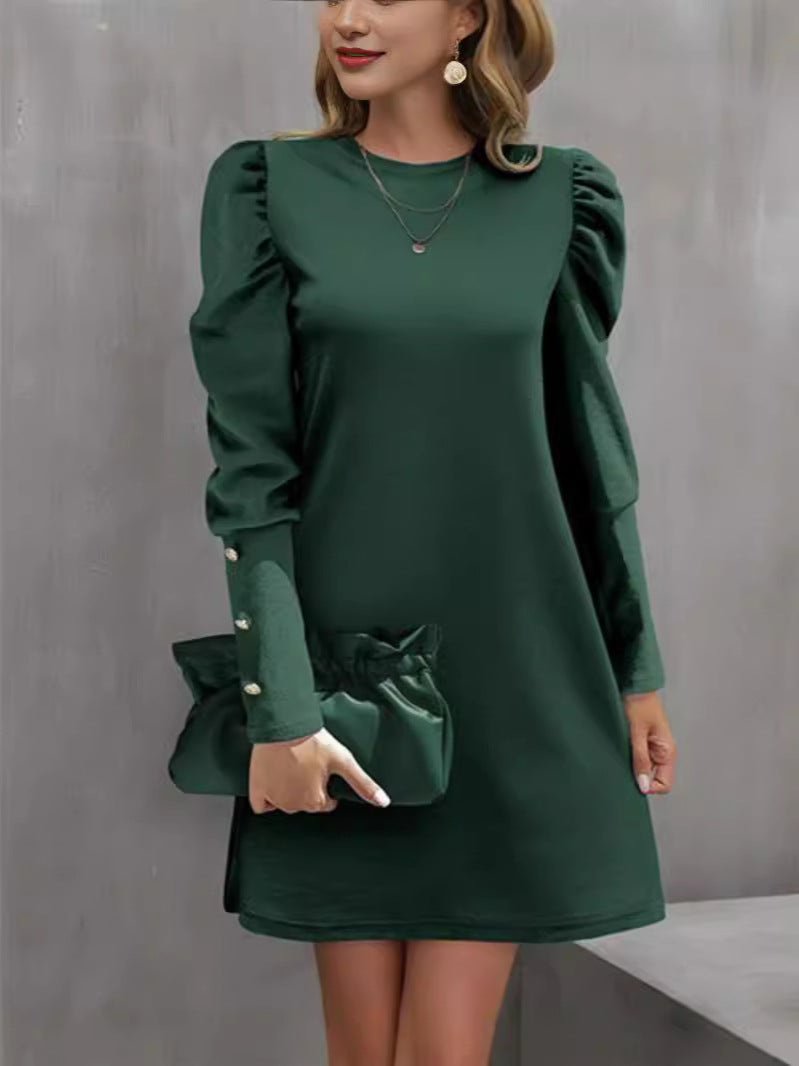 Damen Kleid mit Puffärmeln und eleganten Manschetten | A&B - 8 - Annoboutique