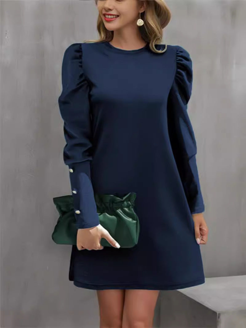 Damen Kleid mit Puffärmeln und eleganten Manschetten | A&B - 9 - Annoboutique