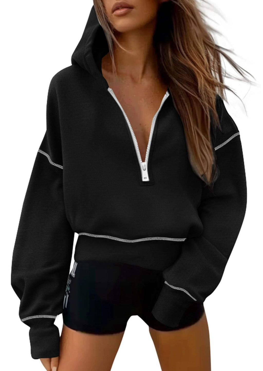 Hoodie Damen mit kurzem Schnitt und halbem Reißverschluss | A&B - 3 - Annoboutique