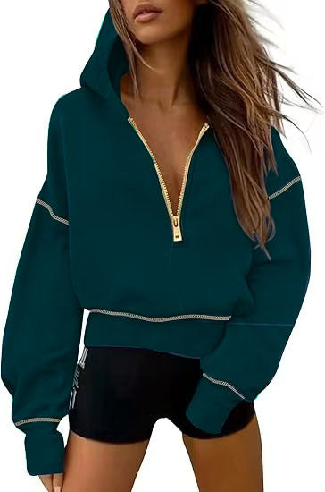 Hoodie Damen mit kurzem Schnitt und halbem Reißverschluss | A&B - 5 - Annoboutique