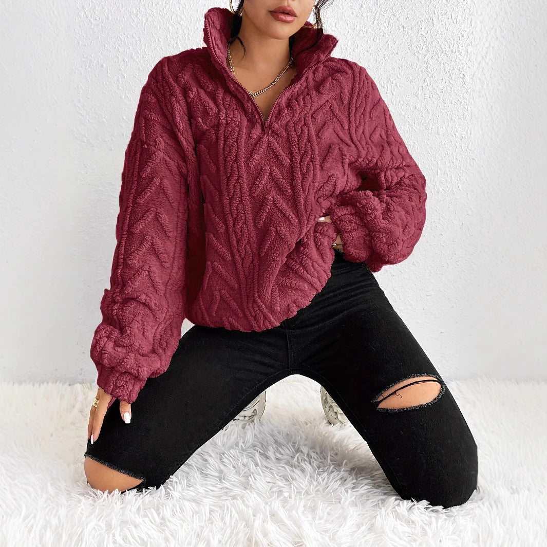 Pullover Damen mit hohem Kragen und strukturiertem Design | A&B - 1 - Annoboutique