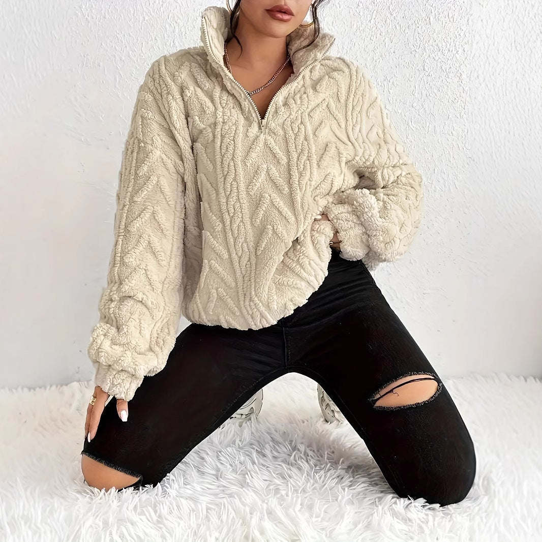 Pullover Damen mit hohem Kragen und strukturiertem Design | A&B - 3 - Annoboutique