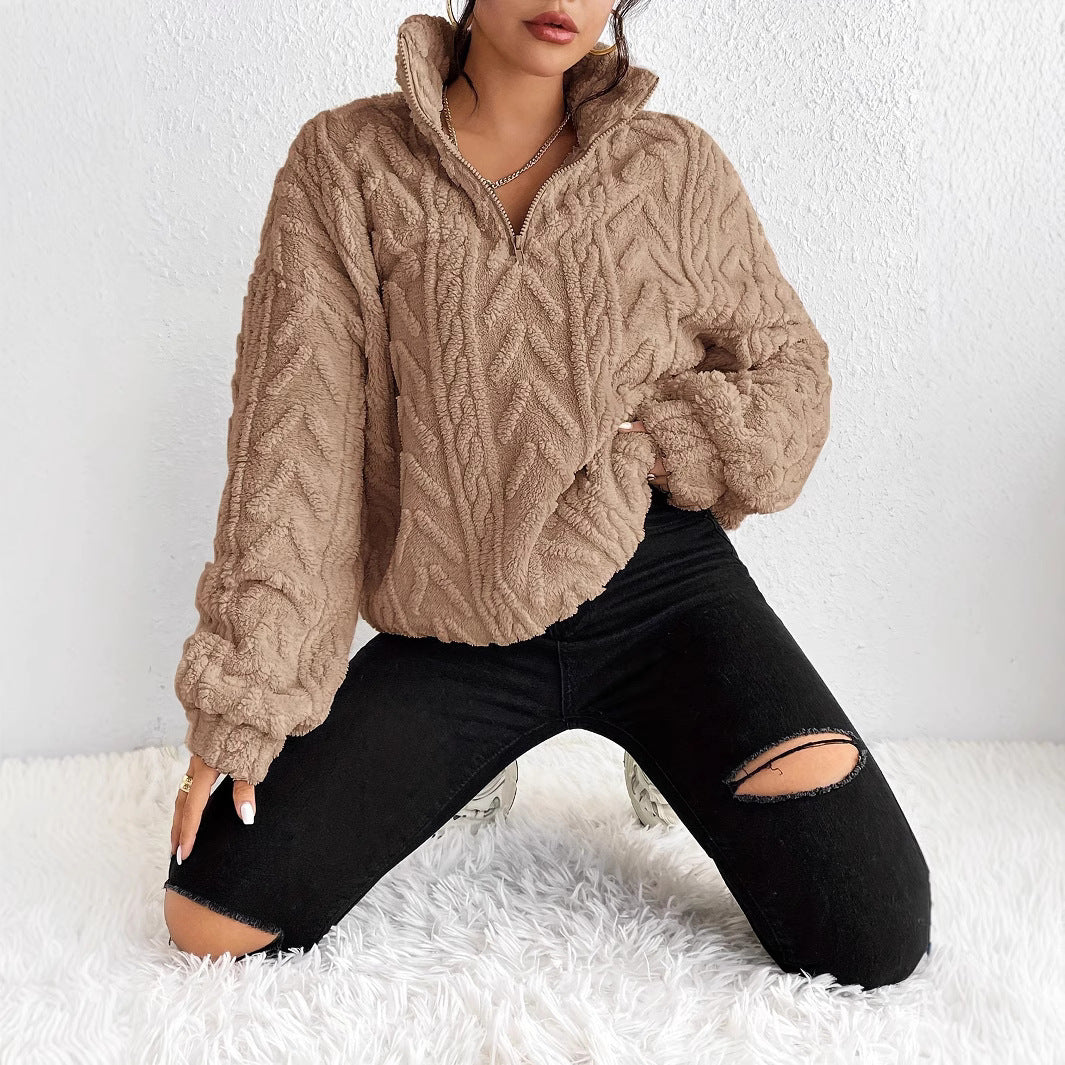 Pullover Damen mit hohem Kragen und strukturiertem Design | A&B - 5 - Annoboutique