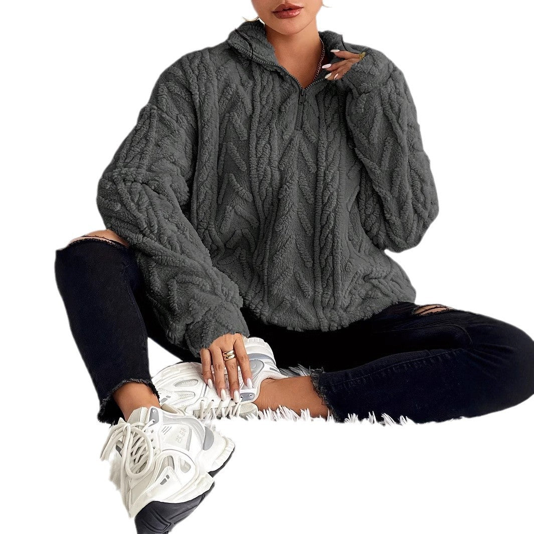 Pullover Damen mit hohem Kragen und strukturiertem Design | A&B - 6 - Annoboutique