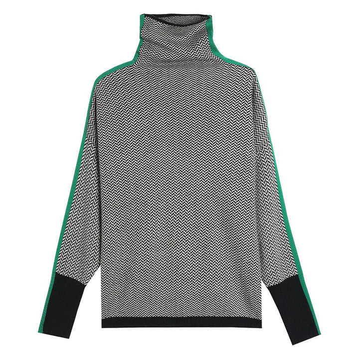 Pullover Damen mit Rollkragen und modernem Zickzack-Muster | A&B - 4 - Annoboutique