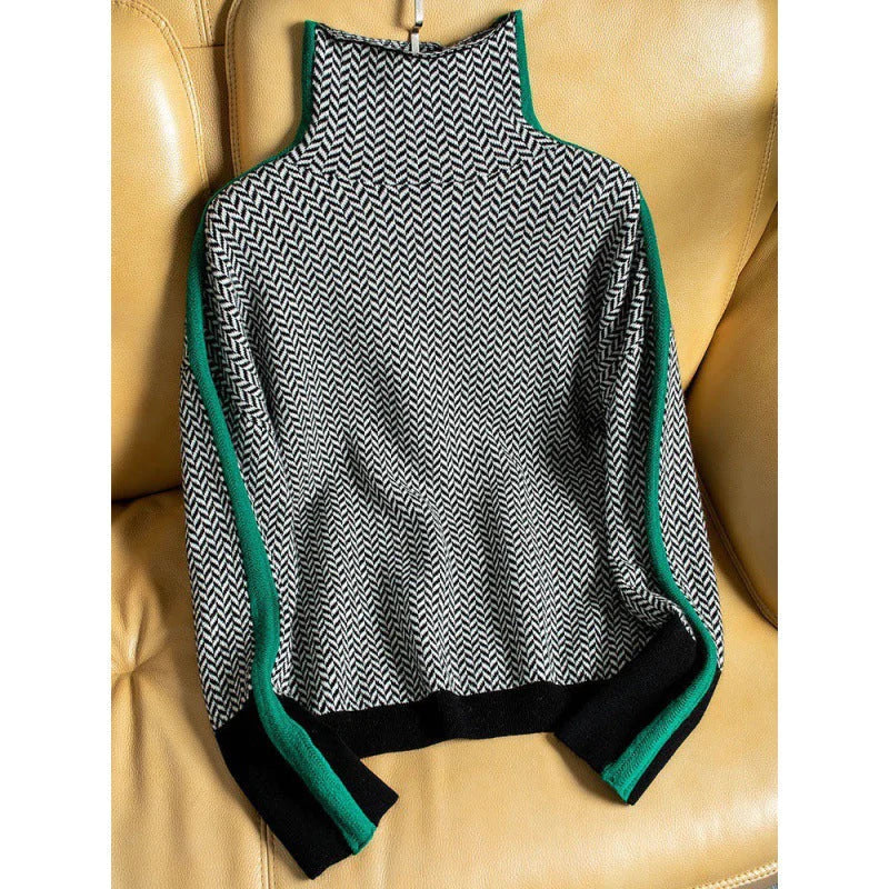 Pullover Damen mit Rollkragen und modernem Zickzack-Muster | A&B - 5 - Annoboutique