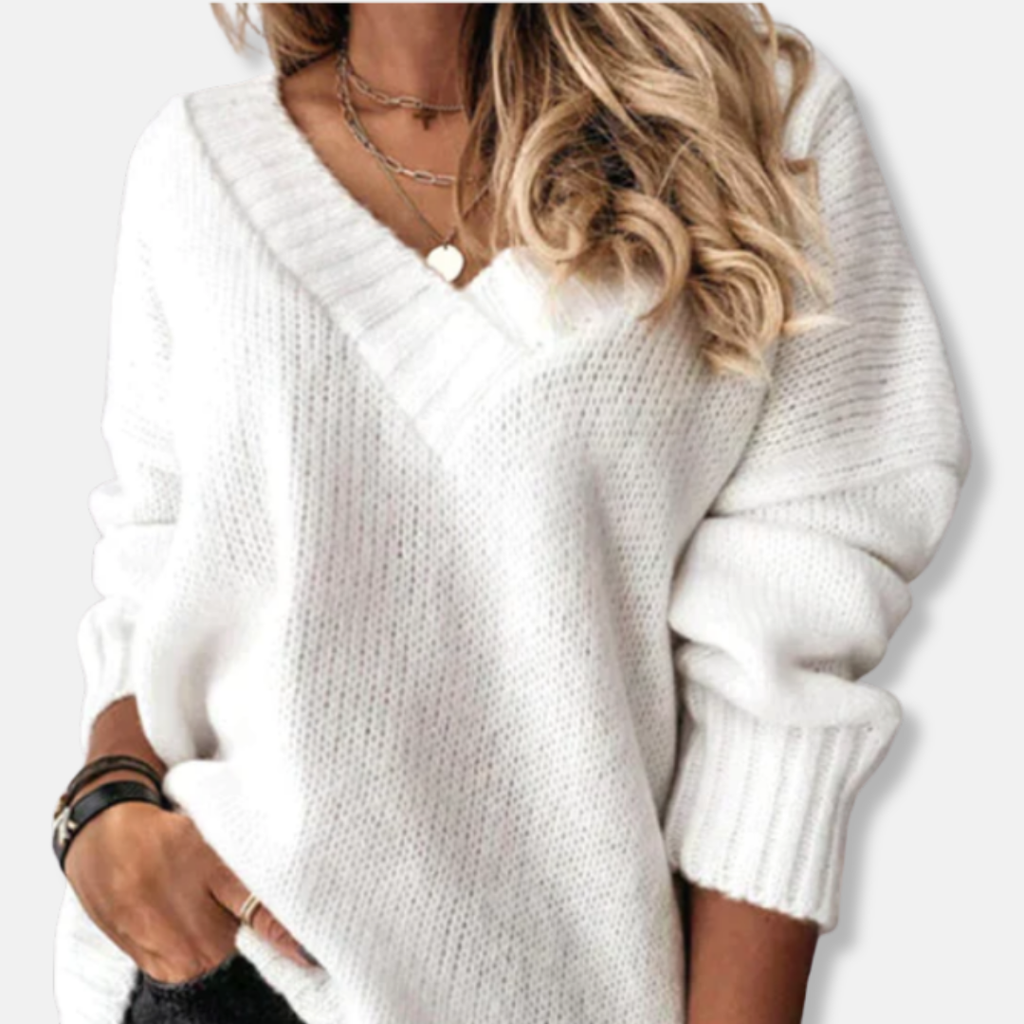 Pullover Damen mit V-Ausschnitt und lässiger Passform | A&B - 1 - Annoboutique