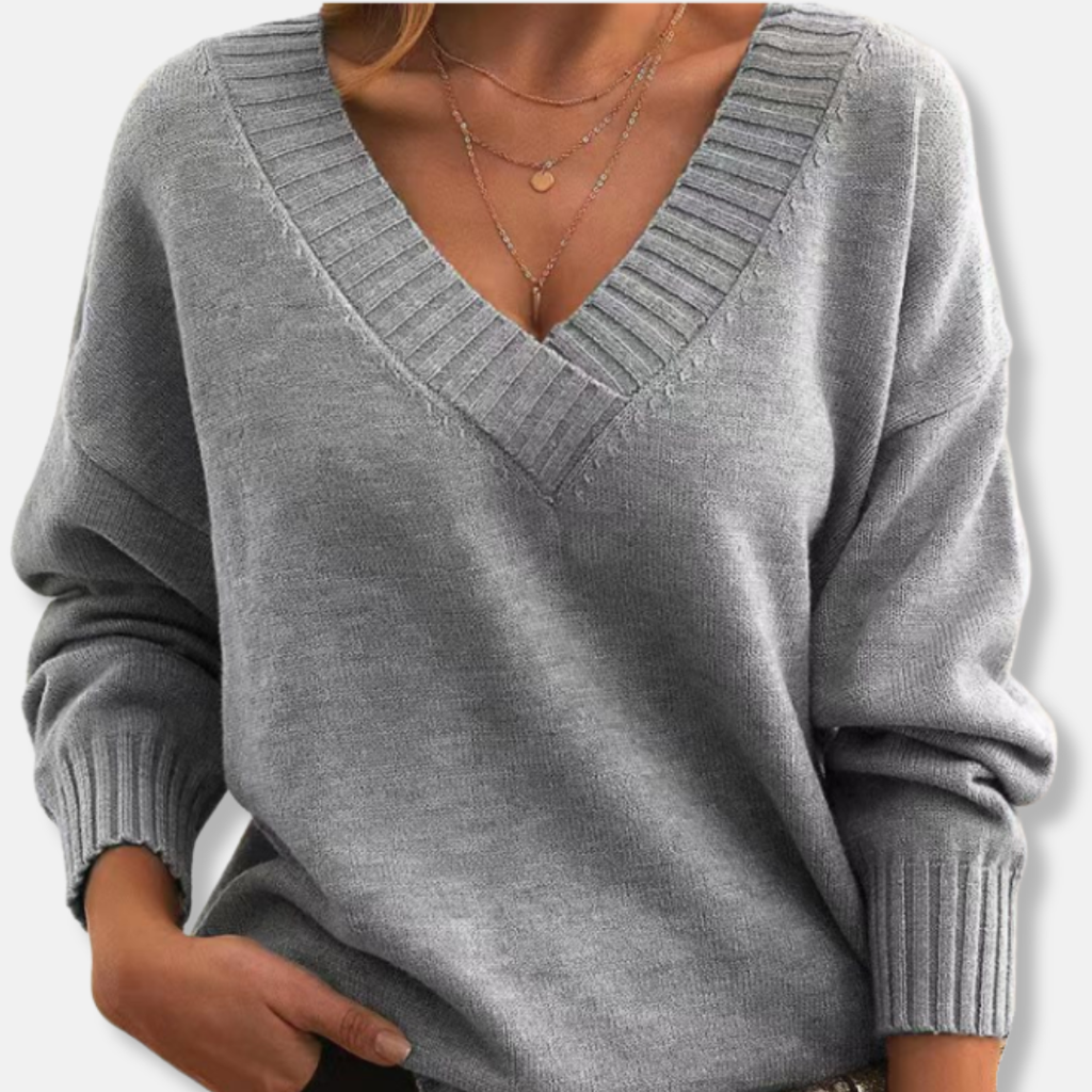 Pullover Damen mit V-Ausschnitt und lässiger Passform | A&B - 2 - Annoboutique