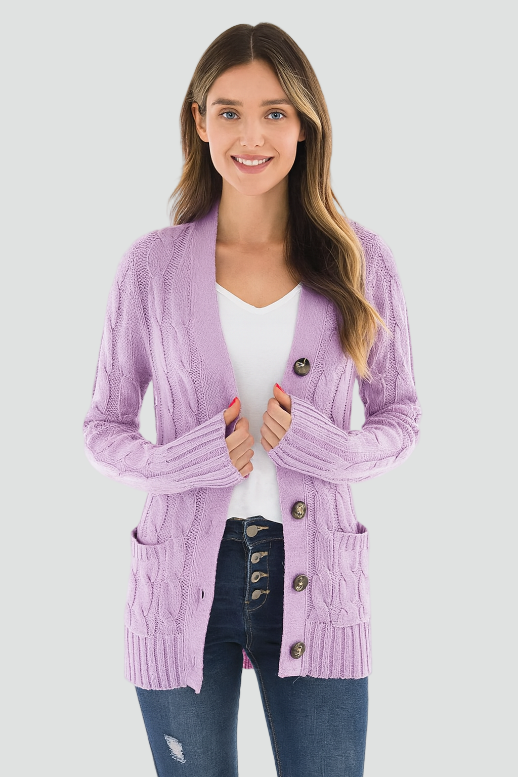 Cardigan Damen mit durchgehender Knopfleiste und strukturiertem Design | A&B - 1 - Annoboutique