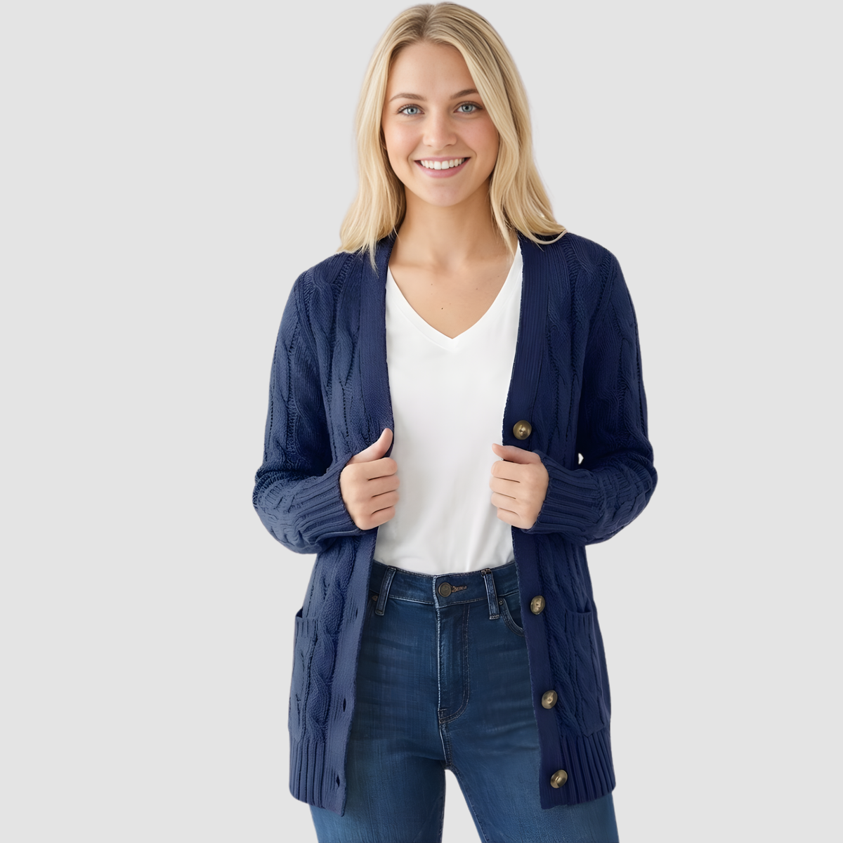 Cardigan Damen mit durchgehender Knopfleiste und strukturiertem Design | A&B - 4 - Annoboutique