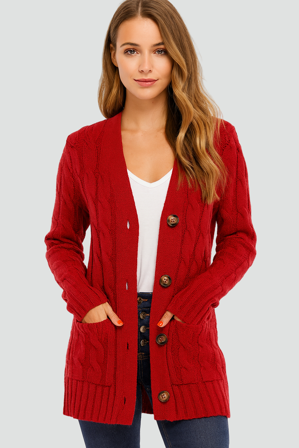 Cardigan Damen mit durchgehender Knopfleiste und strukturiertem Design | A&B - 5 - Annoboutique