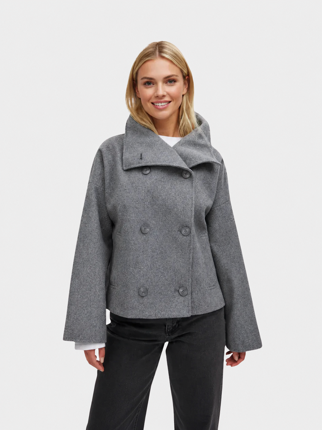 Damenjacke mit breitem Kragen und doppeltem Knopfverschluss | A&B - 1 - Annoboutique