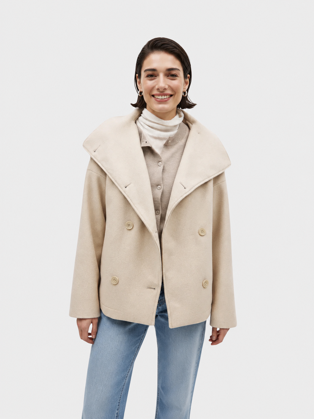 Damenjacke mit breitem Kragen und doppeltem Knopfverschluss | A&B - 3 - Annoboutique