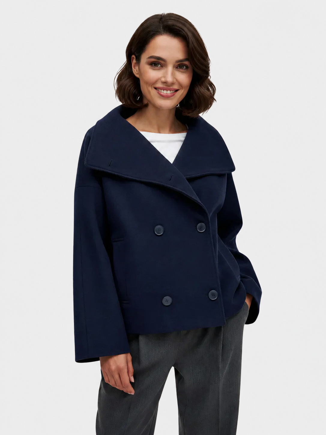 Damenjacke mit breitem Kragen und doppeltem Knopfverschluss | A&B - 5 - Annoboutique