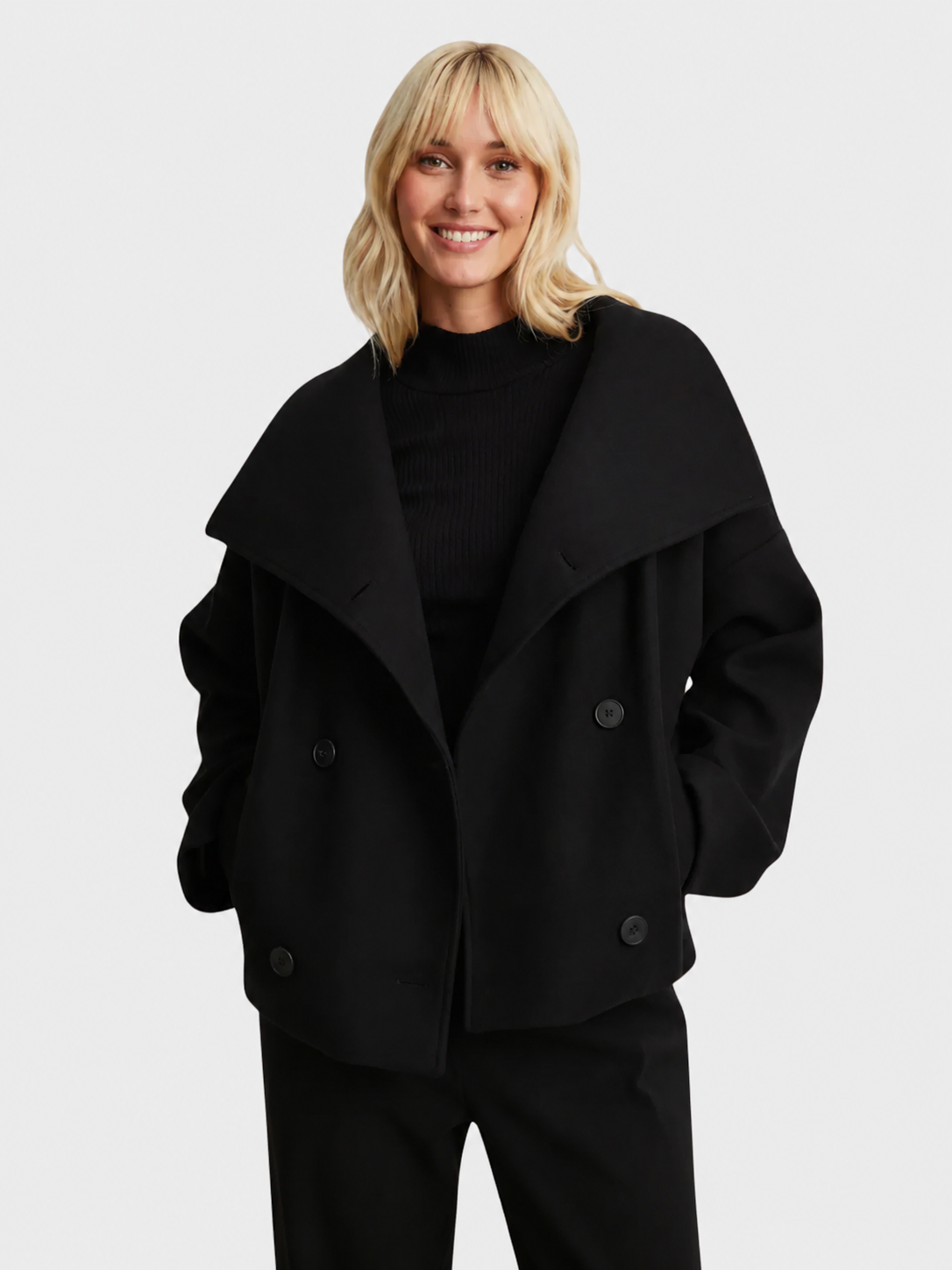 Damenjacke mit breitem Kragen und doppeltem Knopfverschluss | A&B - 7 - Annoboutique