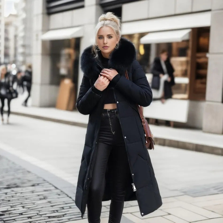 Damen Steppmantel mit Kapuze und Fellbesatz | A&B - 6 - Annoboutique