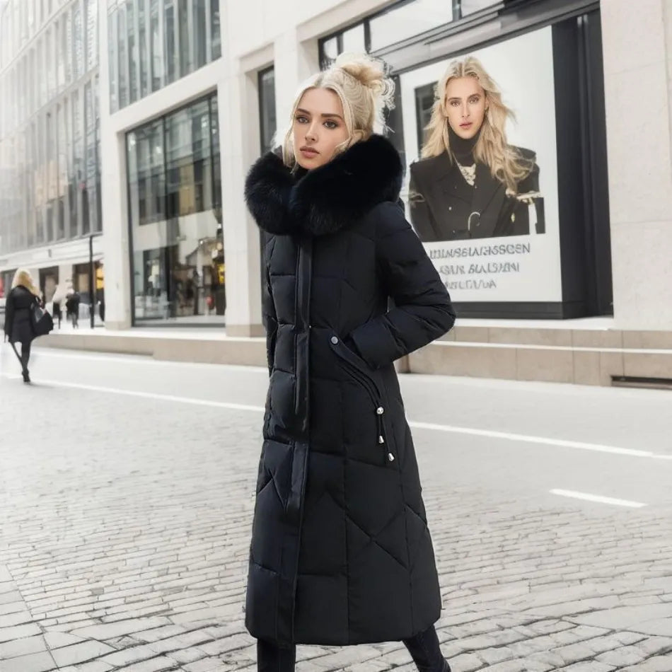 Damen Steppmantel mit Kapuze und Fellbesatz | A&B - 7 - Annoboutique