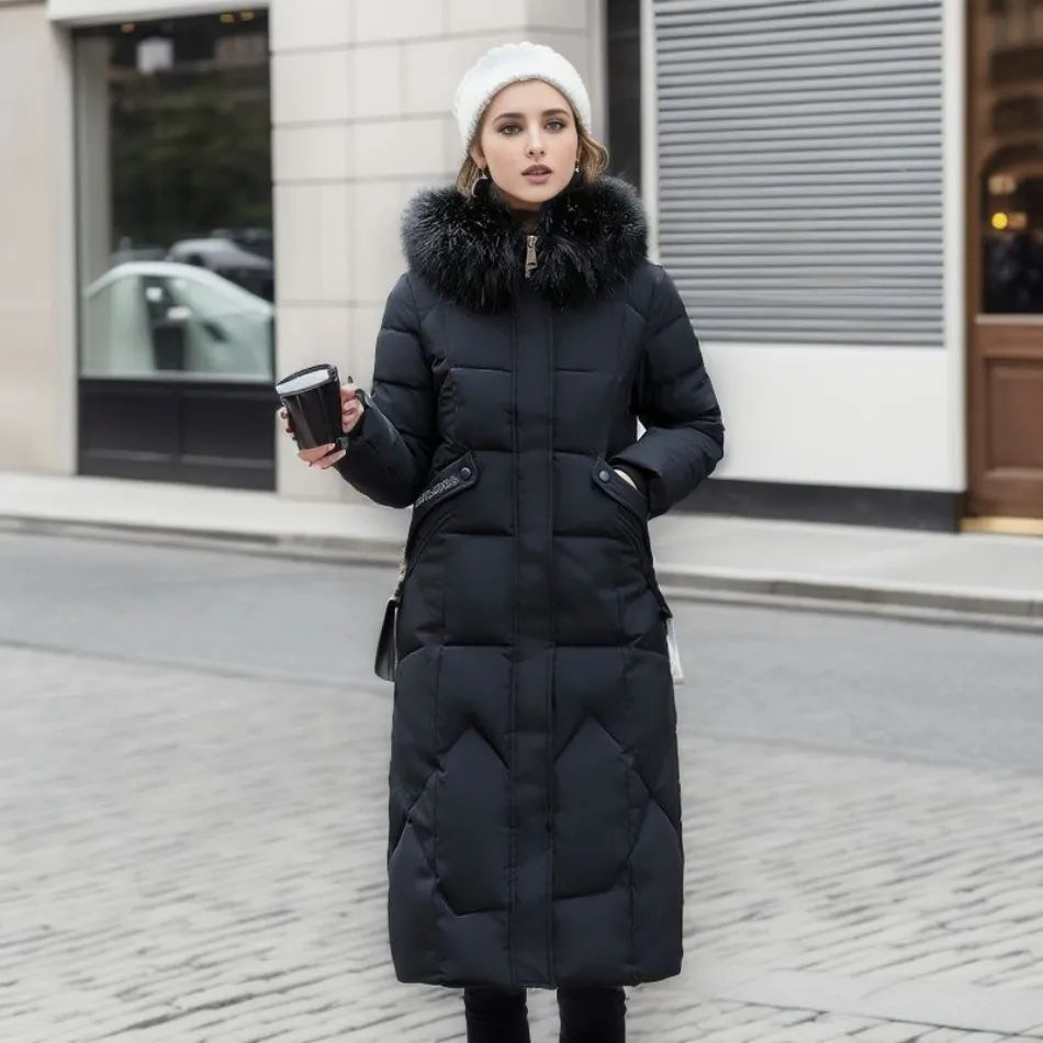 Damen Steppmantel mit Kapuze und Fellbesatz | A&B - 8 - Annoboutique