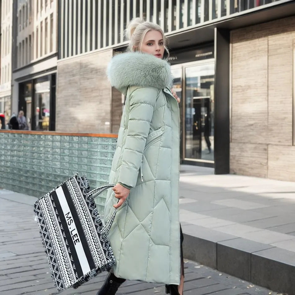 Damen Steppmantel mit Kapuze und Fellbesatz | A&B - 9 - Annoboutique