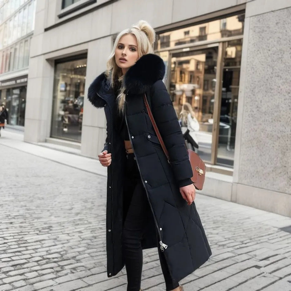 Damen Steppmantel mit Kapuze und Fellbesatz | A&B - 16 - Annoboutique