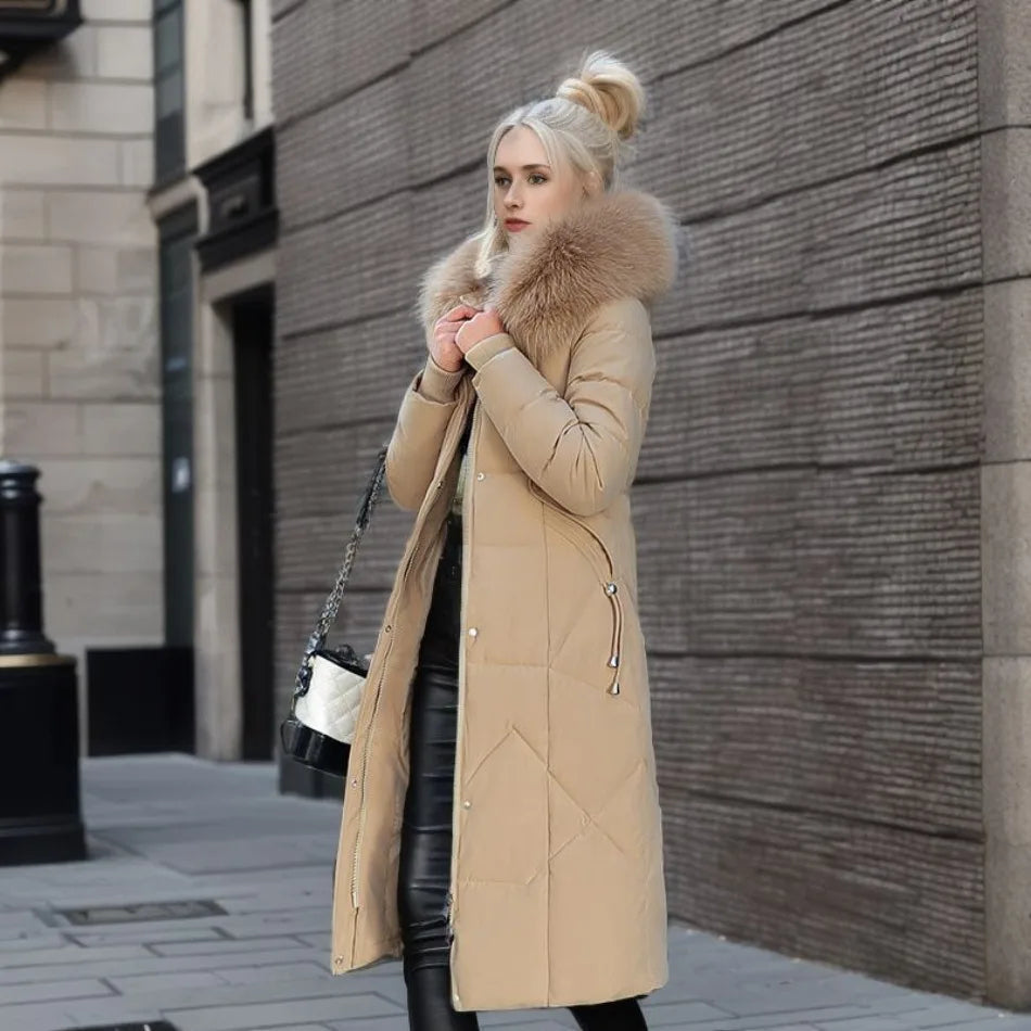 Damen Steppmantel mit Kapuze und Fellbesatz | A&B - 17 - Annoboutique