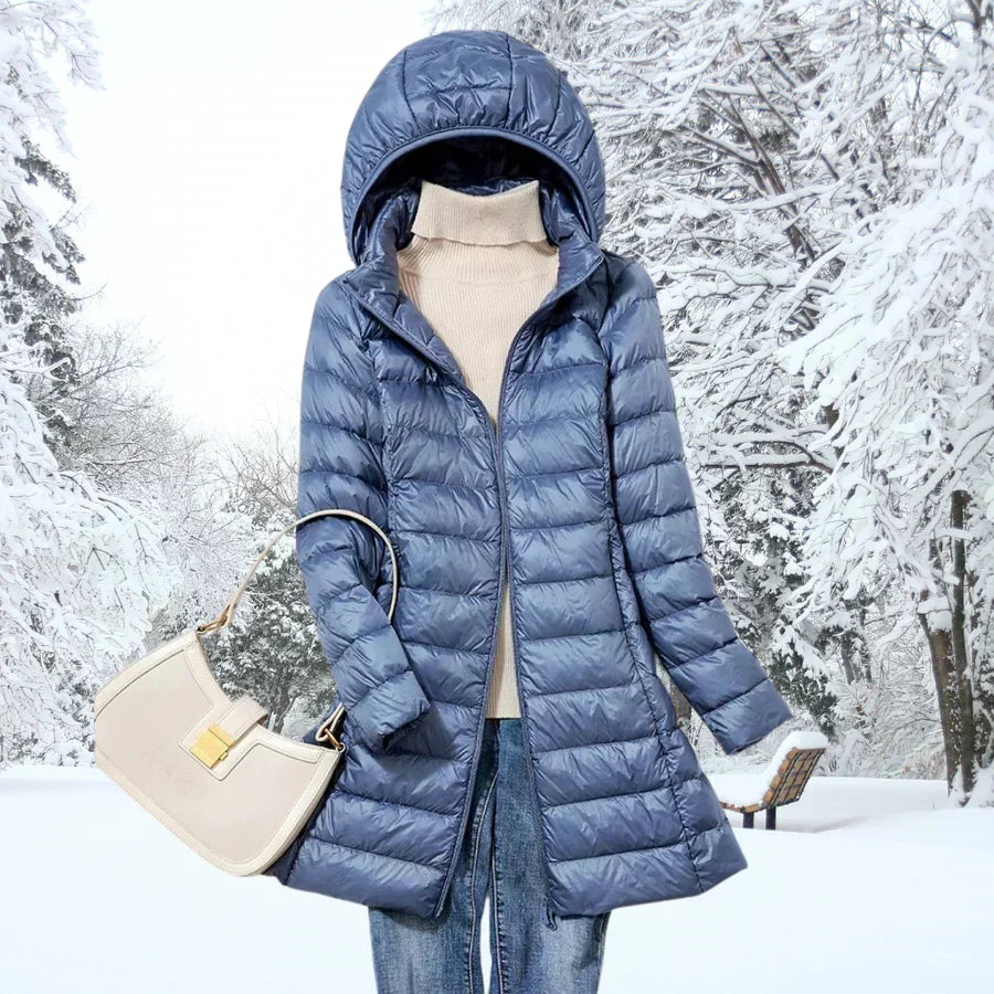 Winterjacke Damen tailliert mit Kapuze und mittellanger Form | A&B - 3 - Annoboutique