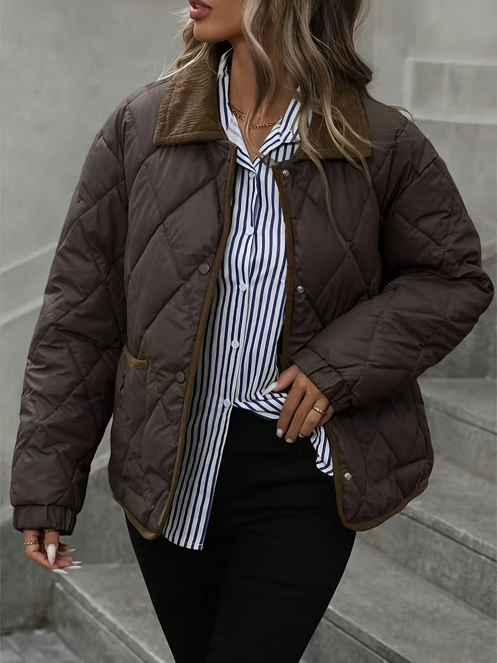 Damenjacke mit gestepptem Design und praktischen Taschen | A&B - 5 - Annoboutique