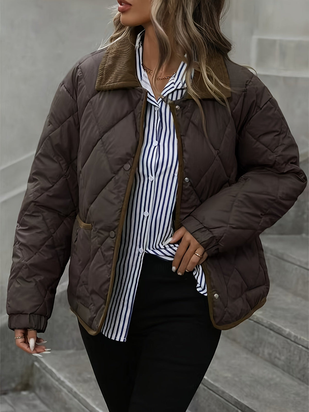 Damenjacke mit gestepptem Design und praktischen Taschen | A&B - 5 - Annoboutique