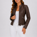 Damen Lederjacke tailliert mit Reißverschluss und Taschen | A&B - 1 - Annoboutique