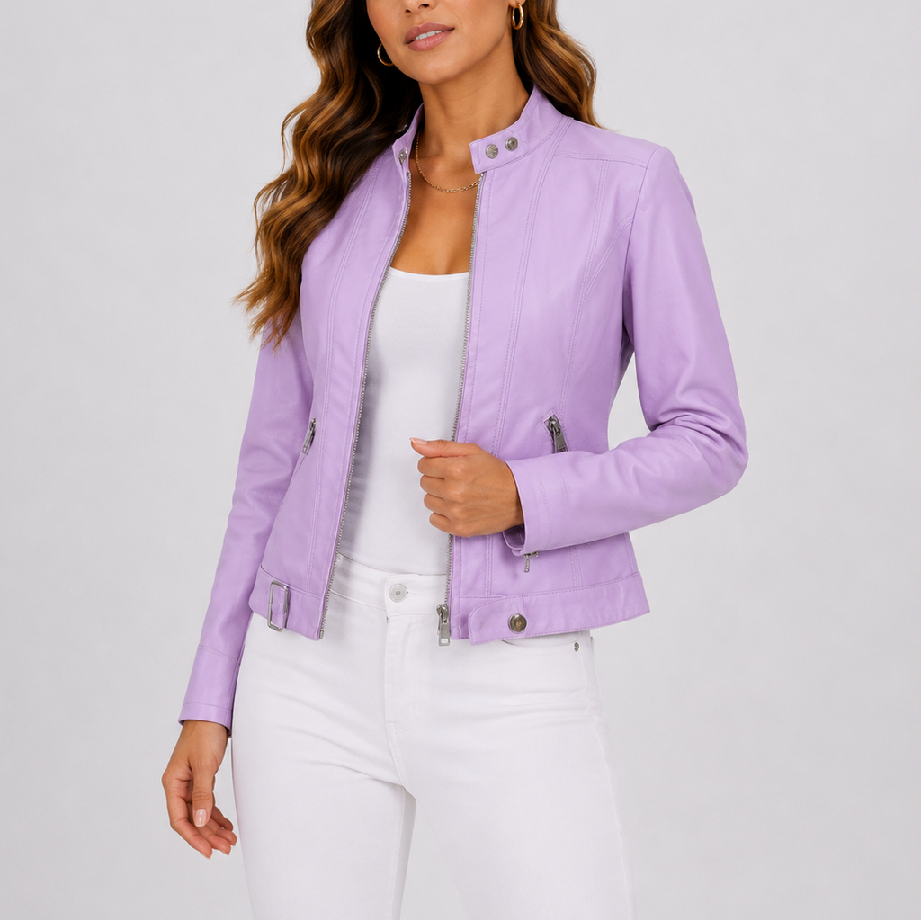 Damen Lederjacke tailliert mit Reißverschluss und Taschen | A&B - 2 - Annoboutique