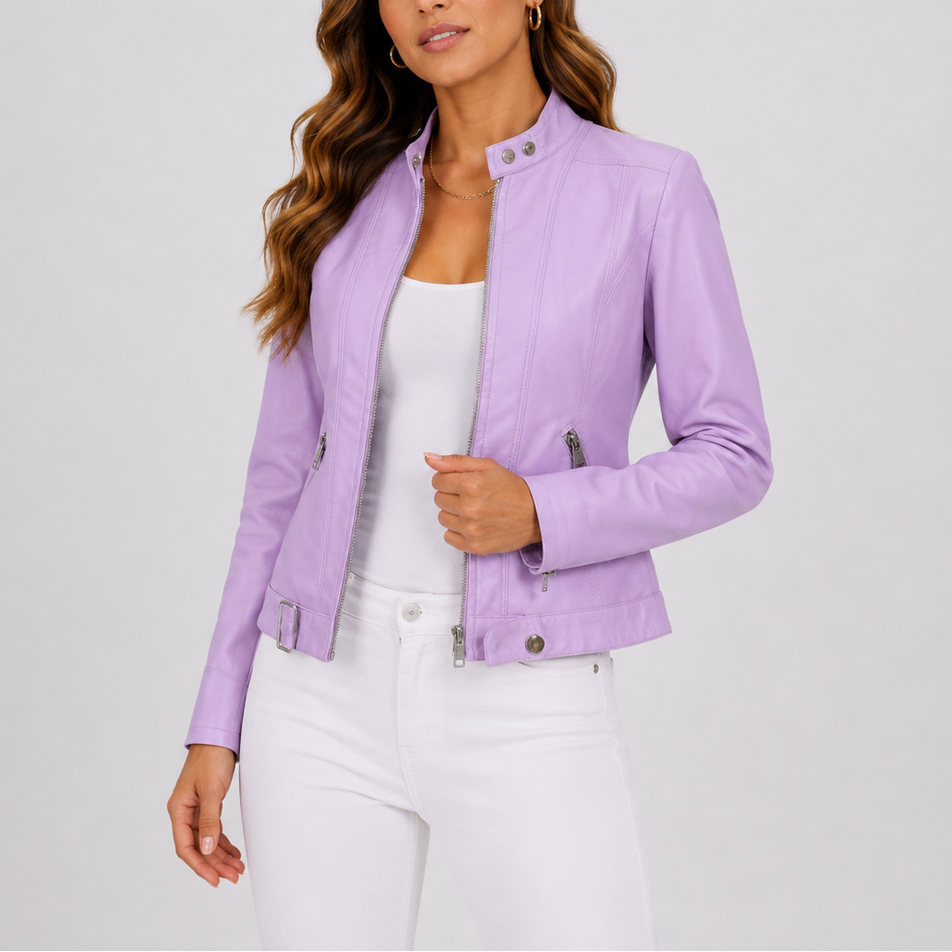 Damen Lederjacke tailliert mit Reißverschluss und Taschen | A&B - 2 - Annoboutique