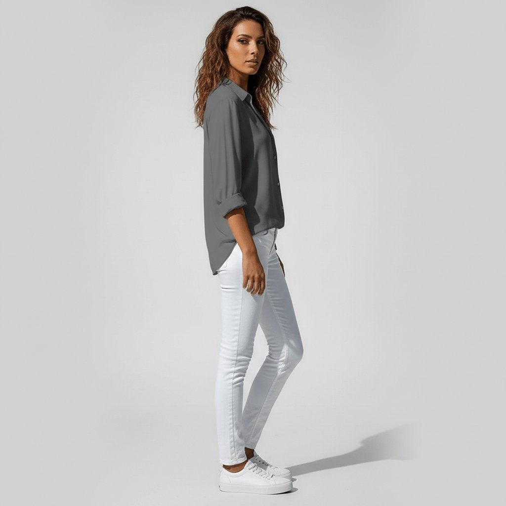Bluse Damen mit lässigem Schnitt und klassischem Kragen | A&B - 3 - Annoboutique