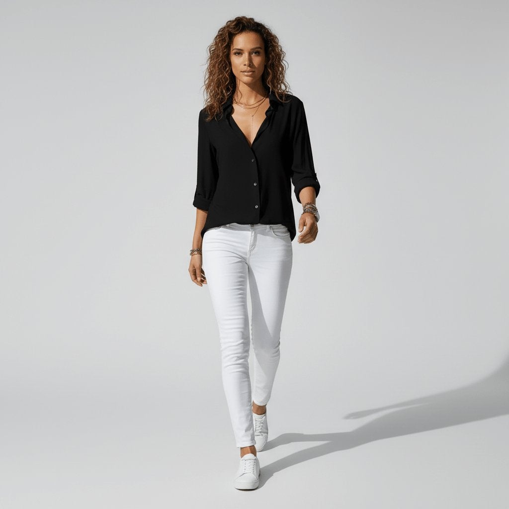 Bluse Damen mit lässigem Schnitt und klassischem Kragen | A&B - 5 - Annoboutique
